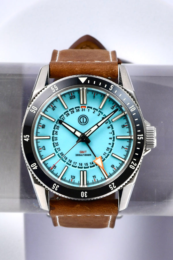 TURRET 300M DIVER GMT -  ICE BLUE MODEL: TRG-03L (LEATHER/RUBBER STRAPS)