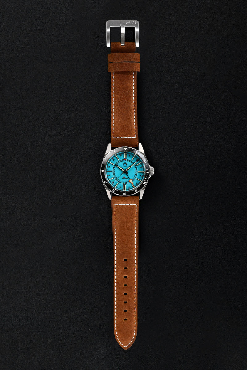 TURRET 300M DIVER GMT -  ICE BLUE MODEL: TRG-03L (LEATHER/RUBBER STRAPS) [DELIVERY: 15TH MARCH 2024]